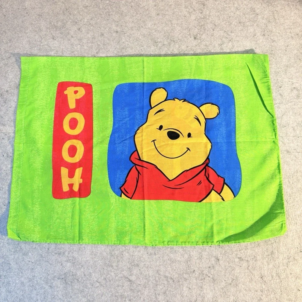 Vintage Winnie the Pooh Pillowcase Disney Standard Green Bees Hunny
